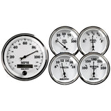 5 PC. GAUGE KIT 3-3/8" & 2-1/16" ELEC. SPEEDOMETER OLD TYME WHITE II