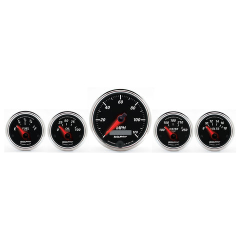 5 PC. GAUGE KIT 3-3/8" & 2-1/16" ELEC. SPEEDOMETER DESIGNER BLACK II