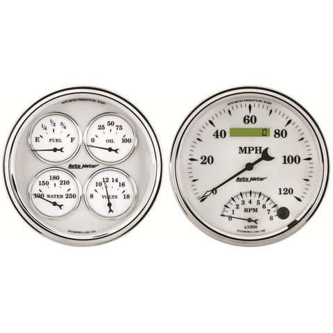 2 PC. GAUGE KIT 5" QUAD & SPEEDOMETER 240-33 O OLD TYME WHITE II