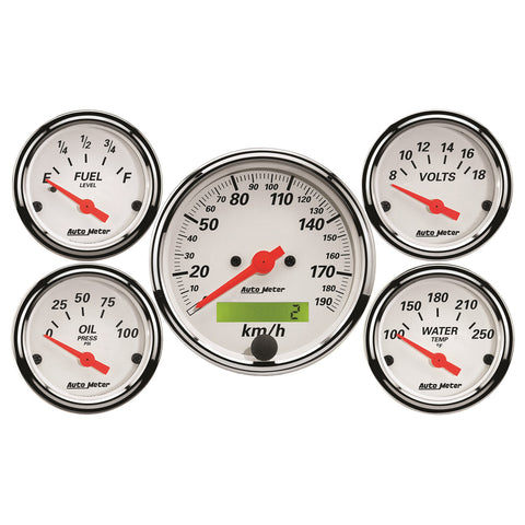 5 PC. GAUGE KIT 3-1/8" & 2-1/16" ELEC. KM/H SPEEDO. ARCTIC WHITE