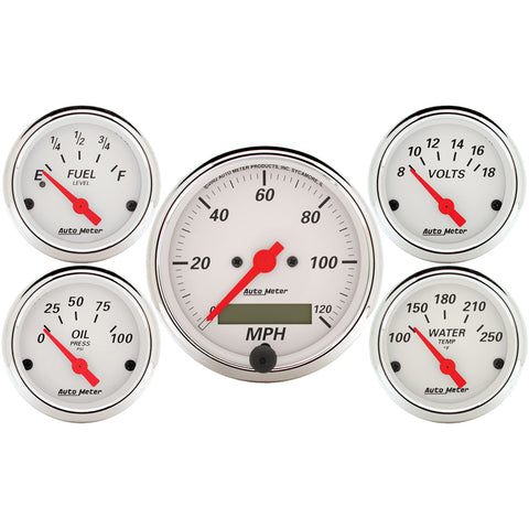 5 PC. GAUGE KIT 3-1/8" & 2-1/16" ELEC. SPEEDOMETER ARCTIC WHITE
