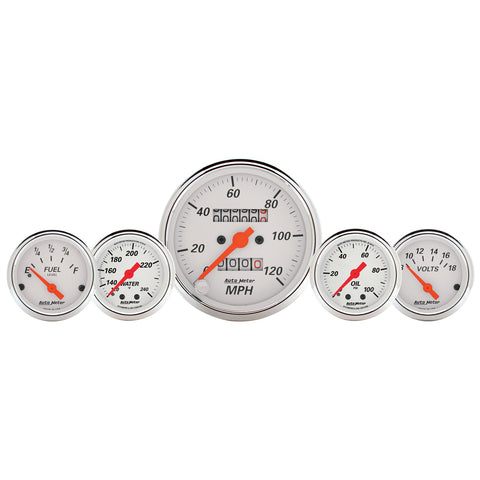 5 PC. GAUGE KIT 3-1/8" & 2-1/16" MECH. SPEEDO. WTMP & OILP ARCTIC WHT