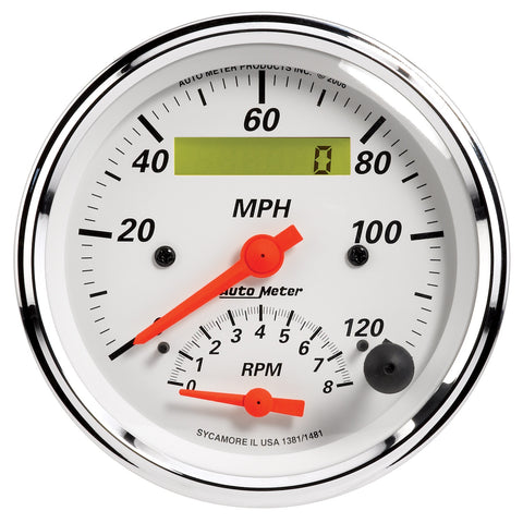 3-3/8" TACHOMETER/SPEEDOMETER COMBO 8K RPM/120 MPH ARCTIC WHITE