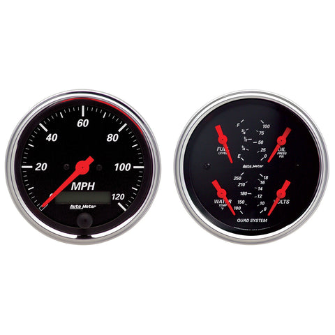 2 PC. GAUGE KIT 3-3/8" QUAD & SPEEDOMETER 240-33 O DESIGNER BLACK
