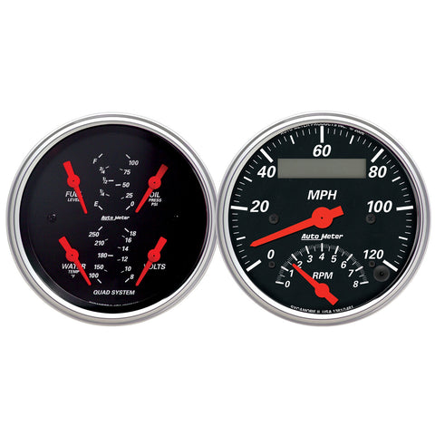 2 PC. GAUGE KIT 3-3/8" QUAD & TACH/SPEEDO 240-33 O DESIGNER BLACK