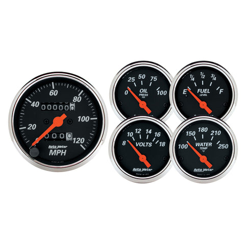 5 PC. GAUGE KIT 3-1/8" & 2-1/16" MECH. SPEEDOMETER DESIGNER BLACK