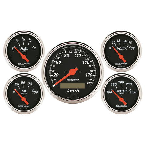 5 PC. GAUGE KIT 3-1/8" & 2-1/16" ELEC. KM/H SPEEDOMETER DESIGNER BLACK