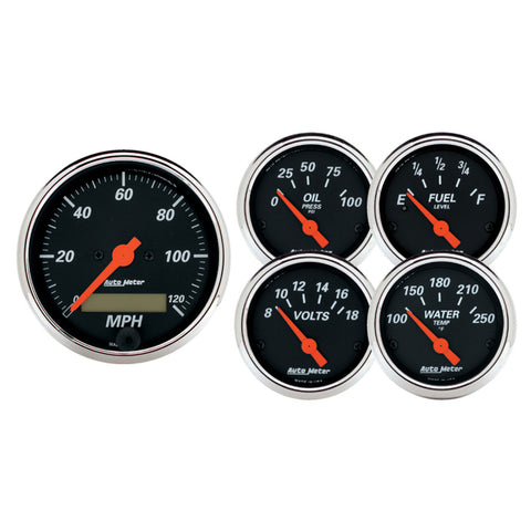 5 PC. GAUGE KIT 3-1/8" & 2-1/16" ELEC. SPEEDOMETER DESIGNER BLACK