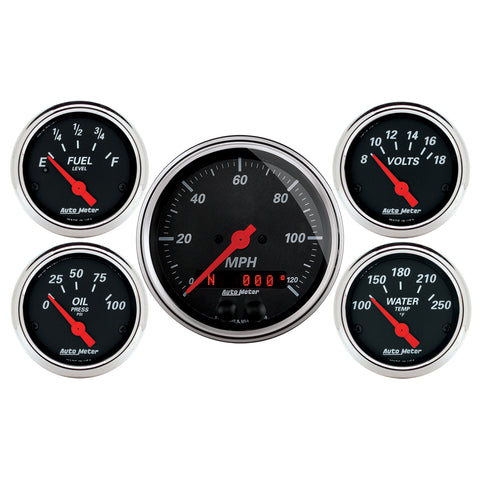 5 PC. GAUGE KIT 3-3/8" & 2-1/16" GPS SPEEDOMETER DESIGNER BLACK