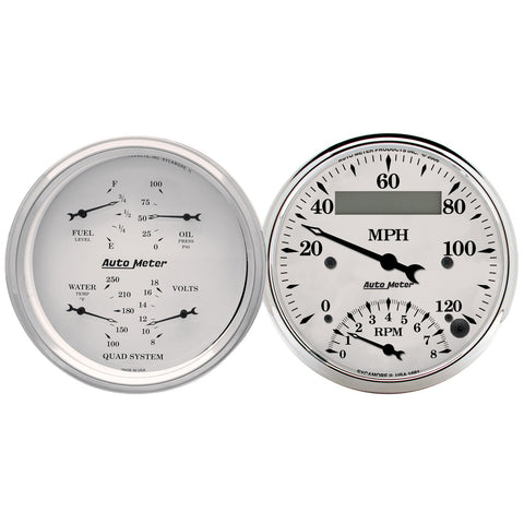 2 PC. GAUGE KIT 3-3/8" QUAD & TACH/SPEEDO 240-33 O OLD TYME WHITE