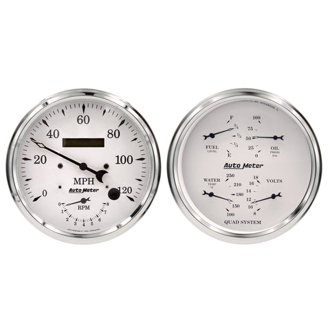 2 PC. GAUGE KIT 5" QUAD & TACH/SPEEDO 240-33 O OLD TYME WHITE