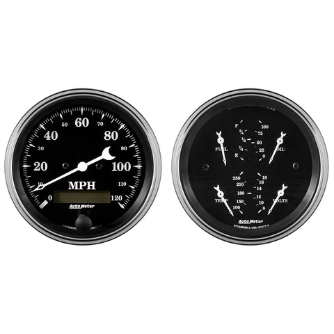 2 PC. GAUGE KIT 3-3/8" QUAD & SPEEDOMETER 240-33 O OLD TYME BLACK