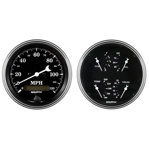 2 PC. GAUGE KIT 5" QUAD & SPEEDOMETER 240-33 O OLD TYME BLACK