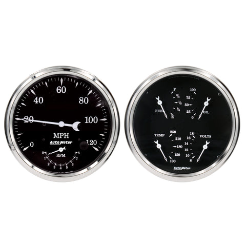 2 PC. GAUGE KIT 5" QUAD & TACH/SPEEDO 240-33 O OLD TYME BLACK