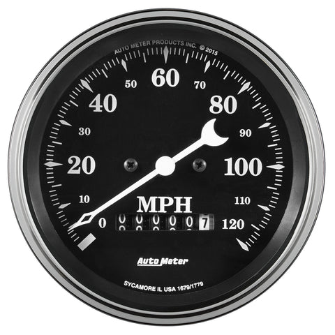 3-3/8" SPEEDOMETER 0-120 MPH ELEC. PROG. W/ WHEEL ODO OLD TYME BLACK