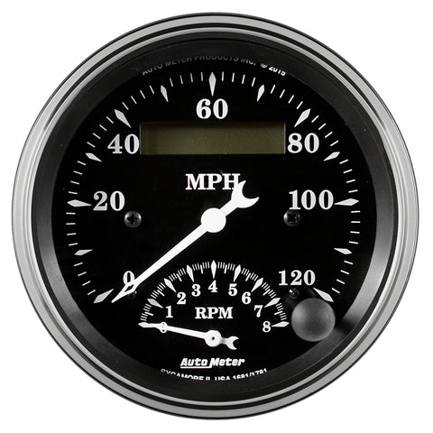 3-3/8" TACH/SPEEDO 120MPH & 8K RPM ELEC. PROGRAM. OLD TYME BLK