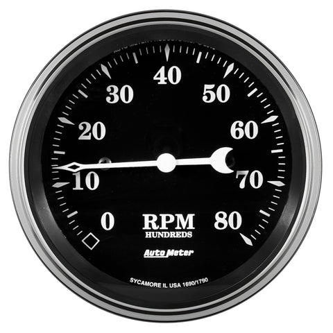 3-3/8" TACHOMETER 8K RPM IN-DASH OLD TYME BLACK
