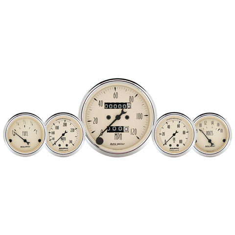 5 PC. GAUGE KIT 3-1/8" & 2-1/16" MECH. SPEEDO. WTMP & OILP ANTQ BEIGE