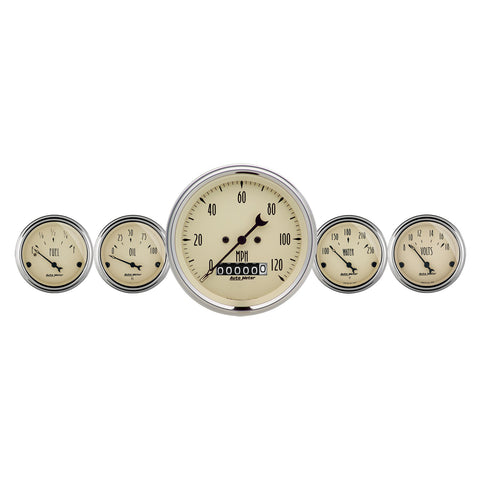 5 PC. GAUGE KIT 3-3/8" & 2-1/16" ELEC. SPEEDOMETER ANTIQUE BEIGE