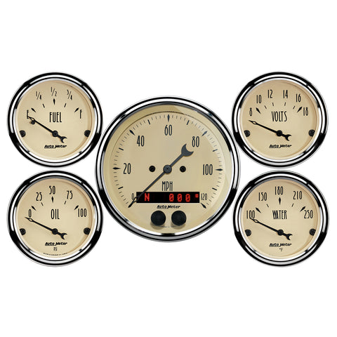 5 PC. GAUGE KIT 3-3/8" & 2-1/16" GPS SPEEDOMETER ANTIQUE BEIGE