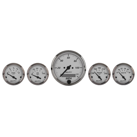 5 PC. GAUGE KIT 3-1/8" & 2-1/16" ELEC. SPEEDOMETER AMERICAN PLATINUM