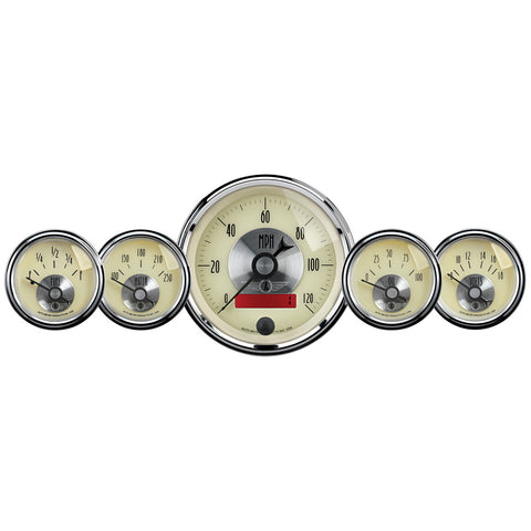 5 PC. GAUGE KIT 3-3/8" & 2-1/16" ELEC. SPEEDO W/LCD ODO PRESTIGE ANTQ. IVORY
