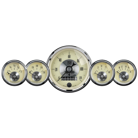 5 PC. GAUGE KIT 3-3/8" & 2-1/16" ELEC. SPEEDO W/WHEEL ODO PRESTIGE ANTQ. IVORY
