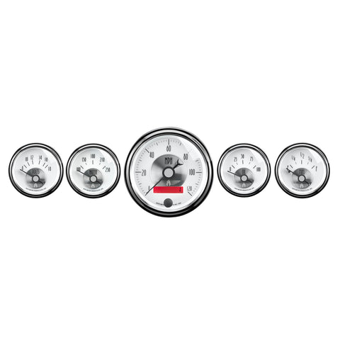 5 PC. GAUGE KIT 3-3/8" & 2-1/16" ELEC. SPEEDO W/ LCD ODO PRESTIGE PEARL