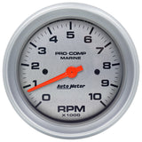 3-3/8" IN-DASH TACHOMETER 0-10000 RPM MARINE SILVER ULTRA-LITE