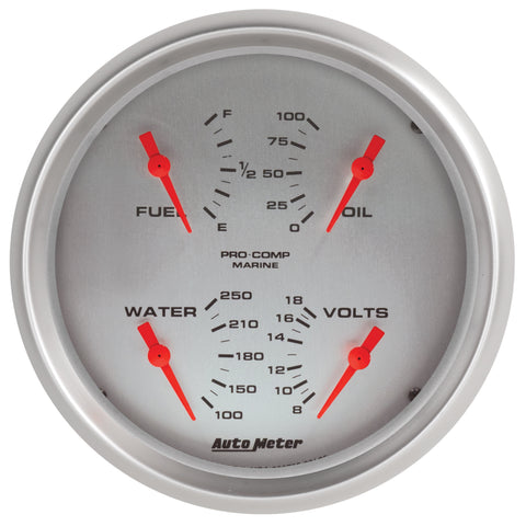 5" QUAD GAUGE 100 PSI/100-250 °F/8-18V/240-33 O MARINE SILVER