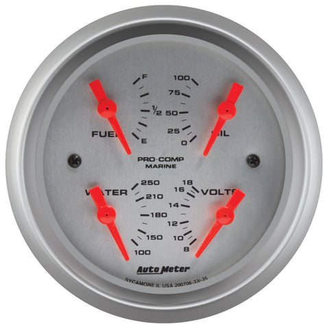 3-3/8" QUAD GAUGE 100 PSI/100-250 °F/8-18V/240-33 O MARINE SILVER