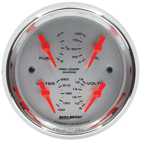 3-3/8" QUAD GAUGE 100 PSI/100-250 °F/8-18V/240-33 O MARINE CHROME