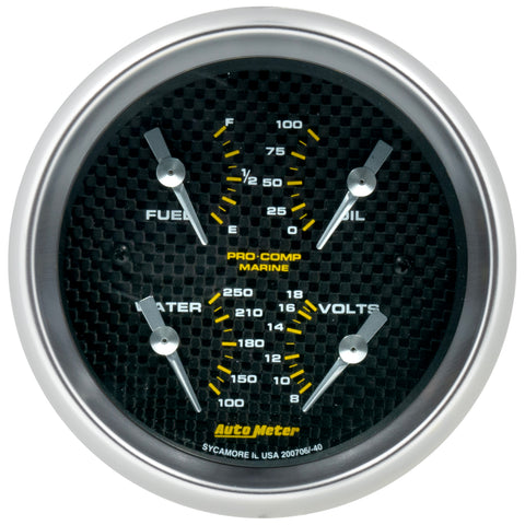 3-3/8" QUAD GAUGE 100 PSI/100-250 °F/8-18V/240-33 O MARINE WHITECARBON FIBER