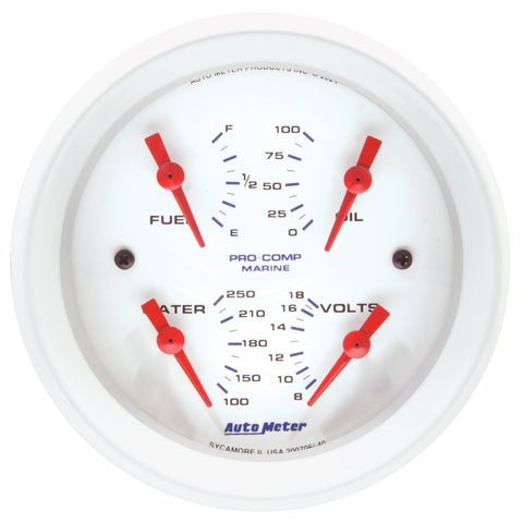3-3/8" QUAD GAUGE 100 PSI/100-250 °F/8-18V/240-33 O MARINE WHITE
