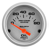 2-1/16" OIL PRESSURE 0-80 PSI MARINE SILVER ULTRA-LITE