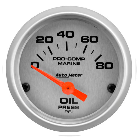2-1/16" OIL PRESSURE 0-80 PSI MARINE SILVER ULTRA-LITE
