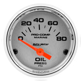 2-1/16" OIL PRESSURE 0-80 PSI MARINE CHROME ULTRA-LITE