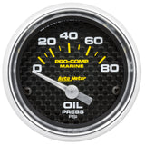 2-1/16" OIL PRESSURE 0-80 PSI MARINE CARBON FIBER