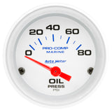 2-1/16" OIL PRESSURE 0-80 PSI MARINE WHITE