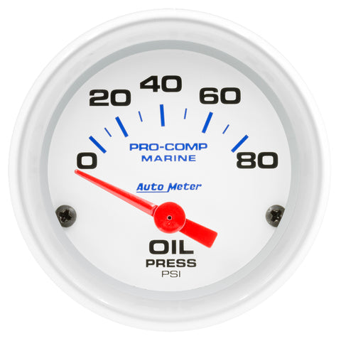 2-1/16" OIL PRESSURE 0-80 PSI MARINE WHITE