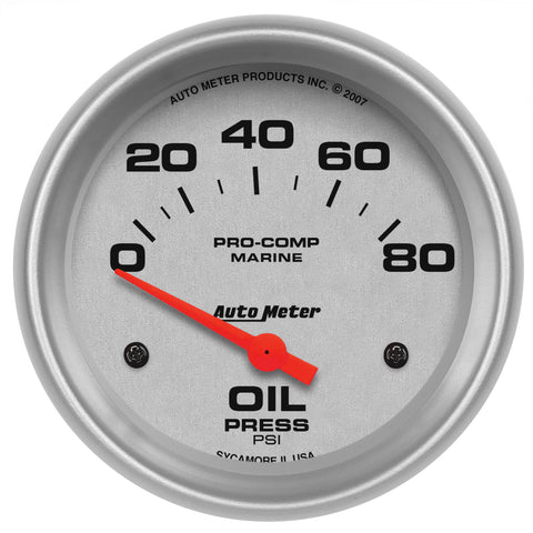 2-5/8" OIL PRESSURE 0-80 PSI MARINE SILVER ULTRA-LITE