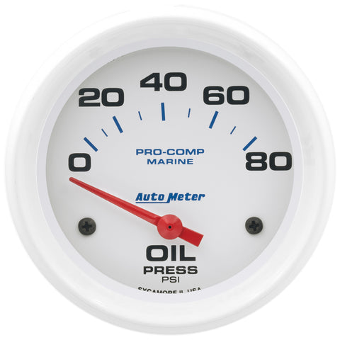 2-5/8" OIL PRESSURE 0-80 PSI MARINE WHITE