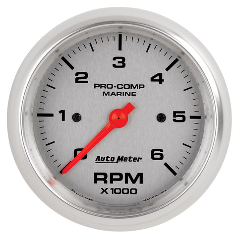 3-3/8" IN-DASH TACHOMETER 0-6000 RPM MARINE SILVER ULTRA-LITE