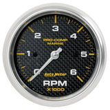 3-3/8" IN-DASH TACHOMETER 0-6000 RPM MARINE CARBON FIBER