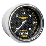 3-3/8" IN-DASH TACHOMETER 0-6000 RPM MARINE CARBON FIBER