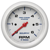 3-3/8" IN-DASH TACHOMETER 0-6000 RPM MARINE WHITE