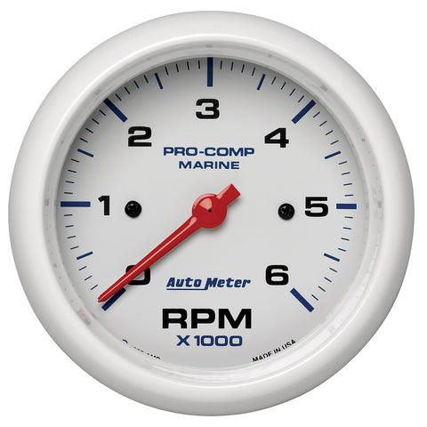 3-3/8" IN-DASH TACHOMETER 0-6000 RPM MARINE WHITE