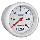 3-3/8" IN-DASH TACHOMETER 0-6000 RPM MARINE WHITE