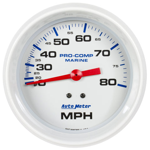 3-3/8" MECHANICAL SPEEDOMETER 0-80 MPH MARINE WHITE