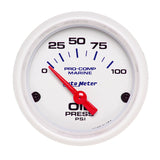 2-1/16" OIL PRESSURE 0-100 PSI MARINE WHITE
